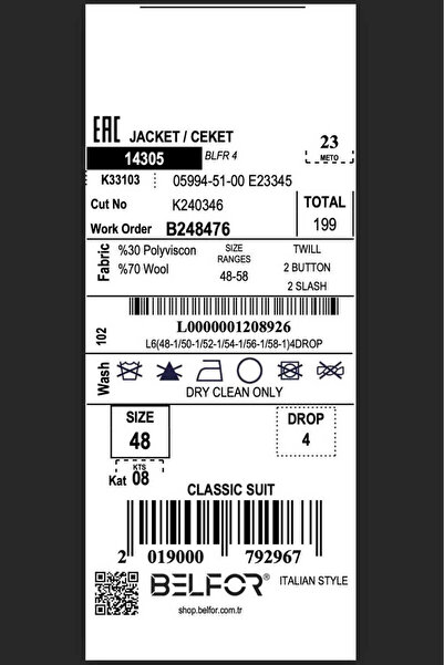 BELFOR KLASIK DUZ TAKIM ELBISE 05994-51-00 E23345