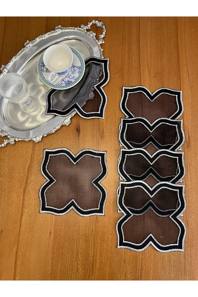 Smiling Home 6Pcs Black Color Double Silver Embroidered Lotus Pattern Cocktail Presentation Napkin Suitable for Wire Breaking Processing