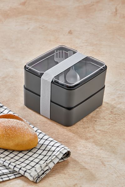 Nefiz Home Practical and Fashionable Lunch Box 2-Tier Compartments with Spoon and Fork Set, Portable Food Storage Container