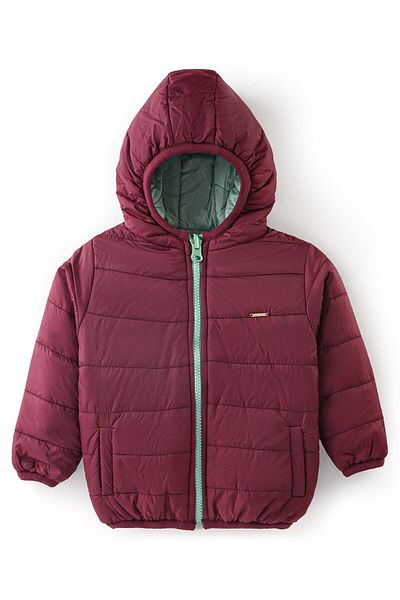 Babyoye Full Sleeves Hooded Quilted Jacket Solid Colour - Maroon