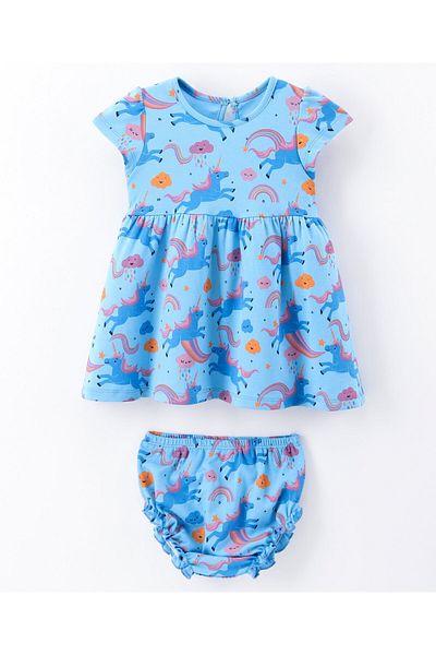 Bonfino Bonfino 100% Cotton Frock With Bloomer- Blue