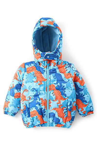 Babyhug Babyhug Full Sleeves Hooded Jacket with Dino Print - Blue