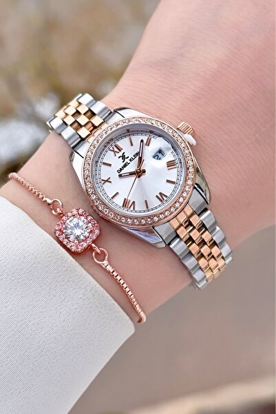 Daniel Klein Rose Gri Renk Ayarlanabilir Kordonlu 28 mm Kristal Cam Kadın Kol...