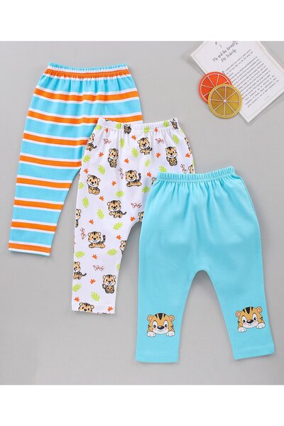 Babyhug Full Length Diaper Leggings Tiger Print Pack of 3 - Blue