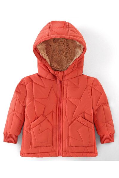 Babyhug Babyhug Full Sleeves Padded Winter Jacket with Hood Star Design - Orange