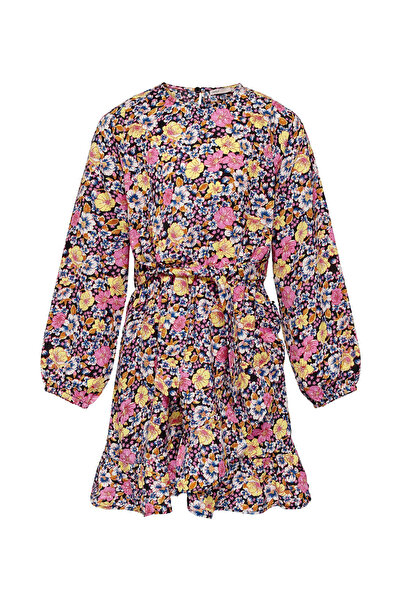 Only Kids Printed Tie Belt Dress - Multicolor