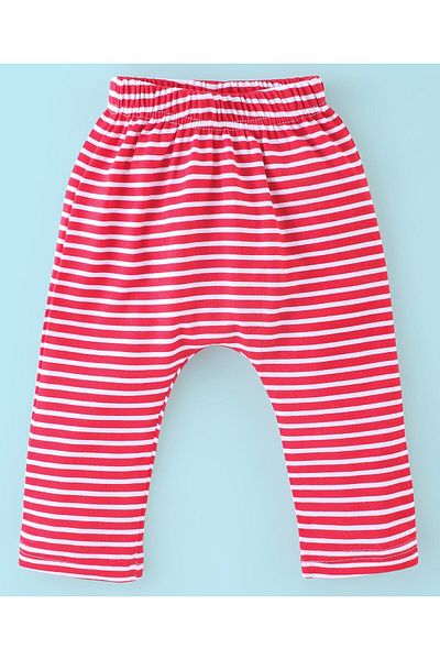Babyhug Cotton Knit Full Length Striped Diaper Pants Fruits Print Pack of 3 - Red White & Blue