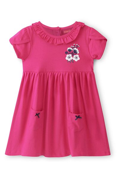Babyhug Babyhug 100% Cotton Knit Half Sleeves Frocks Polka & Floral Print Pack of 2 - Multicolor