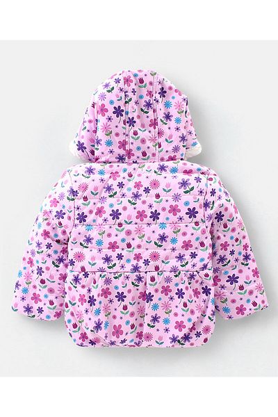 Babyhug Babyhug Full Sleeves Woven Hoodie with Pockets Floral Print - Pink