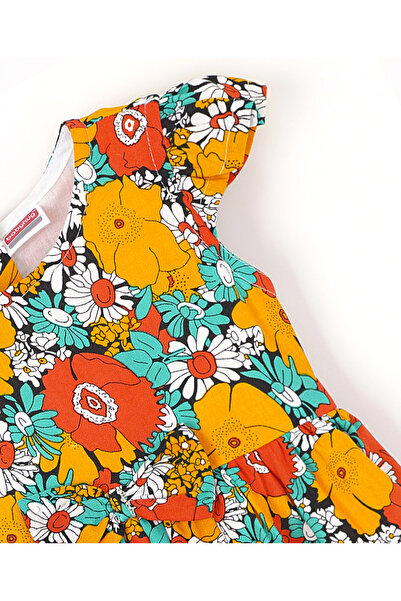 Babyhug Babyhug 100% Rayon Cap Sleeves Frock With Bow Floral Print - Red & Orange