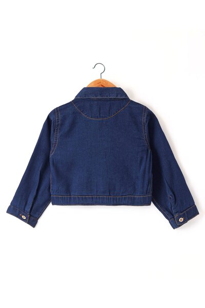 Babyhug 100% Cotton Knit Frock With Full Sleeves Denim Jacket Star Print- Multicolour