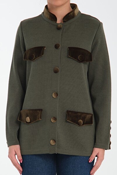 trikobis Dominant Collar, Pocket Flaps and Buttons Velvet Steel Knit Special Design Wool Knitwear Cardigan