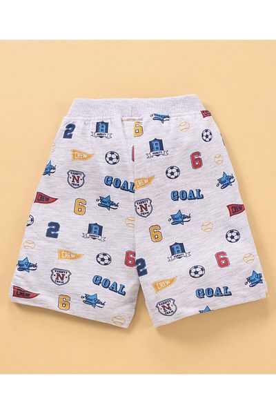 Babyhug Cotton Knit Knee Length Shorts Numbers & Text Print - Light Grey