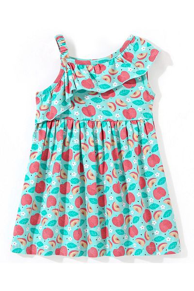 Babyhug Babyhug 100% Jersey Cotton Knit Sleeveless Ruffled Frock with Fruity Print - Mint