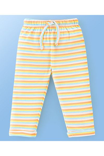 Babyoye 100% Cotton & Eco Jiva Finish Lounge Pant With Striped & Tractor Print - Orange & Yellow