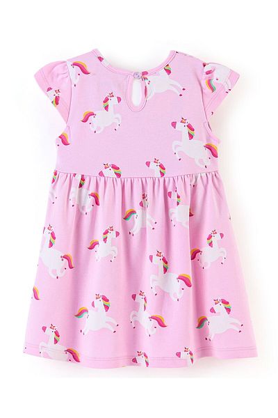Bonfino Bonfino 100% Cotton Interlock Short Sleeves Frock Unicorn Print - Pink