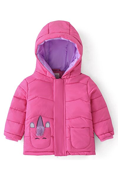 Bonfino Bonfino Woven Full Sleeves Padded Unicorn Jacket with Hood - Pink