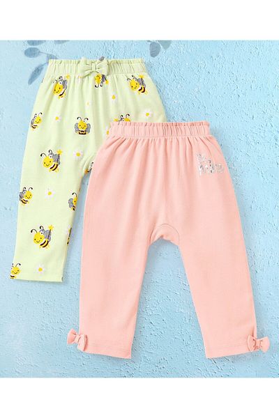Babyoye Babyoye Full Length 100% Cotton Eco Jiva Finish Diaper Leggings Fairy Bee  Pack of 2-Yellow & Peach