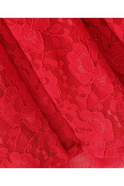 Babyhug Babyhug Knit Full Sleeves Mesh Dress with Corsage - Red