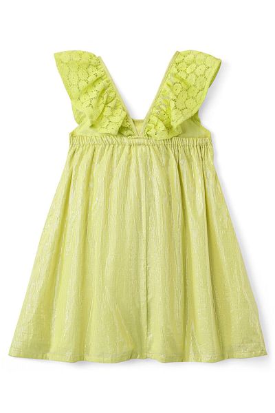 Babyhug Babyhug 100% Cotton Woven Sleeveless Frock with Lace Detailing - Lime Green