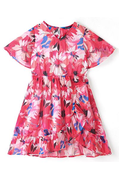 Pine kids Pine Kids 100% Cotton Knit Half Sleeves Floral Printed Frock - Red