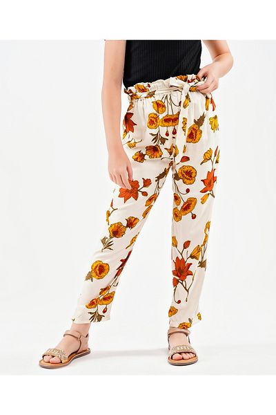Primo Gino Primo Gino Full Length Pants Floral Print - White