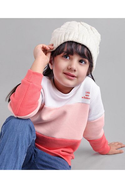 Babyoye Babyoye 100% Cotton Full Sleeves Sweatshirt With Cut & Sew Pattern - Pink White & Red