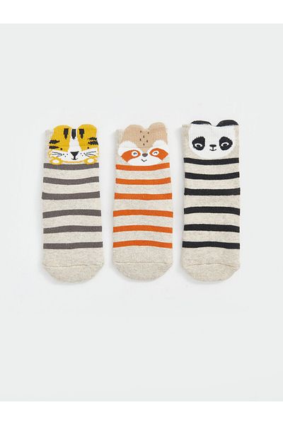 LC Waikiki Cotton Blended Flexible Towel Fabric Baby Socks 3-Piece