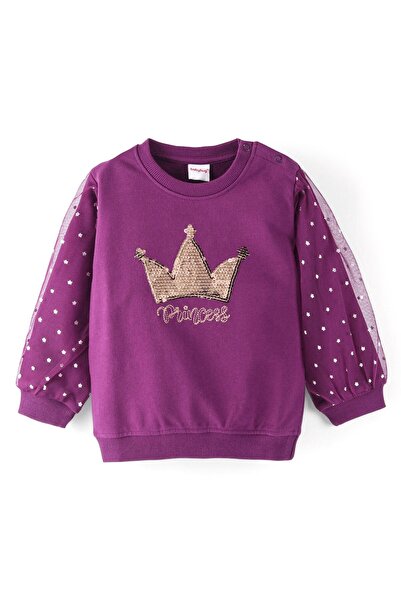 Babyhug سويت شيرت من القطن بأكمام منفوخة من Babyhug مع ترتر وتفاصيل شبكية مطب...