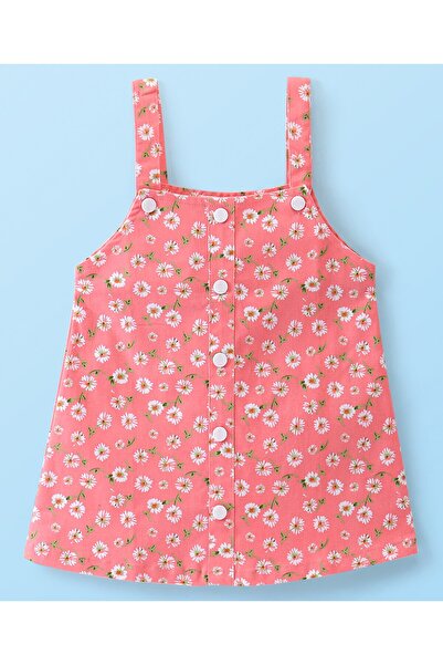 Babyhug Babyhug 100% Cotton Knit Twill Floral Print Frock with Short Sleeves Inner Tee - Multicolor