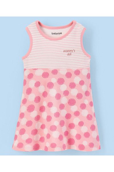 Babyoye Babyoye Eco Conscious Organic Cotton Sleeveless Frocks with Bloomer Spot Print - Pink