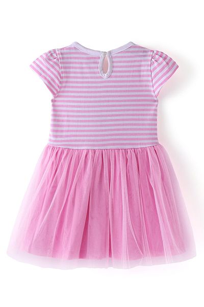 Babyhug Babyhug 100% Cotton Knit Half Sleeves Frock Rabbit Embroidery - Pink
