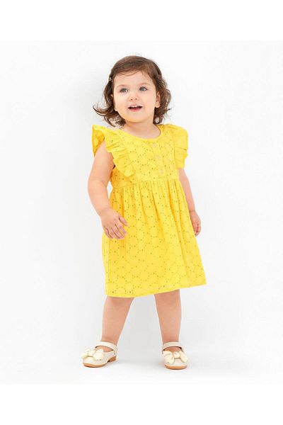 Bonfino Primo Gino Fit & Flair Schiffli Dress - Yellow