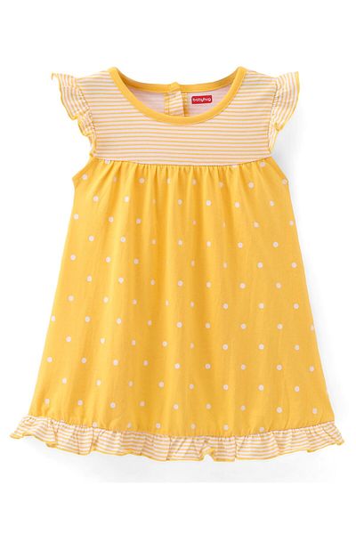 Babyhug Babyhug Cotton Knit Half Sleeves Frock with Bloomer Polka Dots Printed - Yellow