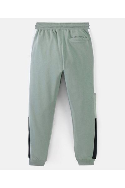 Primo Gino Primo Gino 100% Cotton Ankle Length Color Block Track Pants - Hedge Green