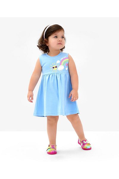 Bonfino Bonfino 100% Cotton Knit Short Sleeves Frock With Bloomer Floral Print- Ivory