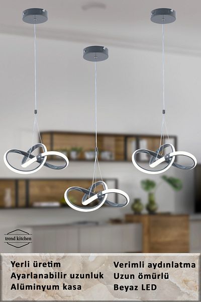 Trend Kitchen Festina Modern Anthracite 3 Led Chandelier - Living Room, Kitchen, Room, Hall Lighting (White Light)
