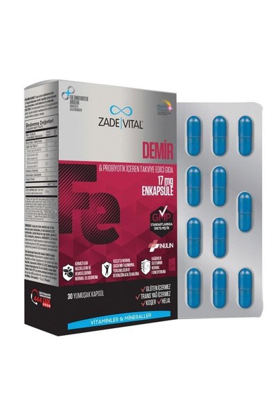 Zade Vital 30 Capsules Food Supplement - Iron and Prebiotic Content