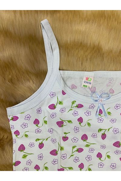 skycott Tricou 100% bumbac cu model căpșuni pentru fete - cu bretele subțiri și detaliu fundă