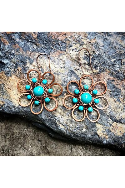 MODA Handmade Copper Wire Winding Natural Stone Earrings