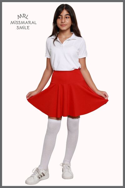 missmaral Girl's School Skirt Red High Waist with Shorts Lycra Fabric School-Game-Sports-Event Skirt