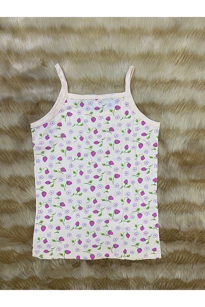 skycott 100% Cotton Undershirt with Strawberry Print for Girl - Thin String Strap and Bow Detail