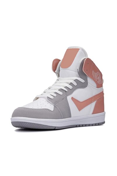 Lambırlend Ortopedik Taban Bağcıklı Beyaz-pudra Unisex Boğazlı Basket Spor Ayakkabı 36-40 Numara