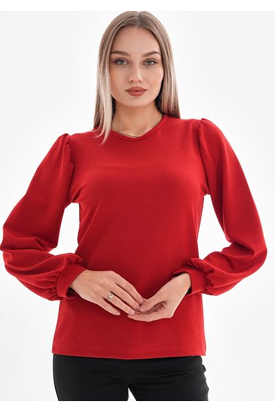 DEVRİMAY TEKSTİL Women's Red Balloon Sleeve Lycra Crepe Blouse