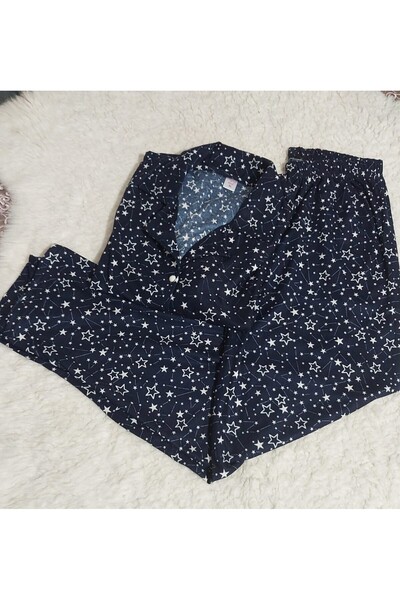 aryam butik BÜYÜK BEDEN KADIN SÜET BATTAL ÖNDEN  DÜĞMELİ UZUN KOLLU PAMUKLU PİJAMA TAKIM