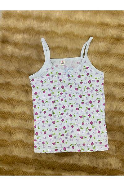 skycott Tricou 100% bumbac cu model căpșuni pentru fete - cu bretele subțiri și detaliu fundă