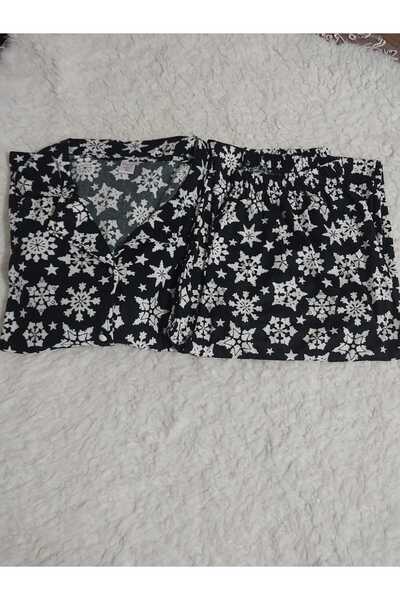 aryam butik Large Size Women's Suede Battal Button Long Sleeve Cotton Pjamas Suit