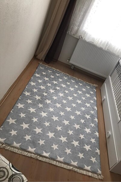 VOPTEKS Modern Dijital Baskı Yıkanabilir Kaymaz Taban Gri Halı Salon Halısı M...