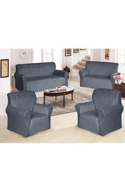 Evory Home Sofa Cover Velvet 4 Pieces Set of 7 Seater (3+2+1+1) Anti Wrinkle Slip Resistant Furniture Protector