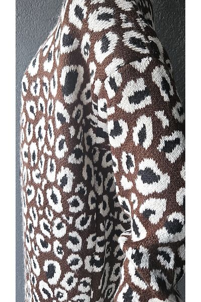 Lasirius Leopard Pattern Raster Wool Long Knitwear Cardigan